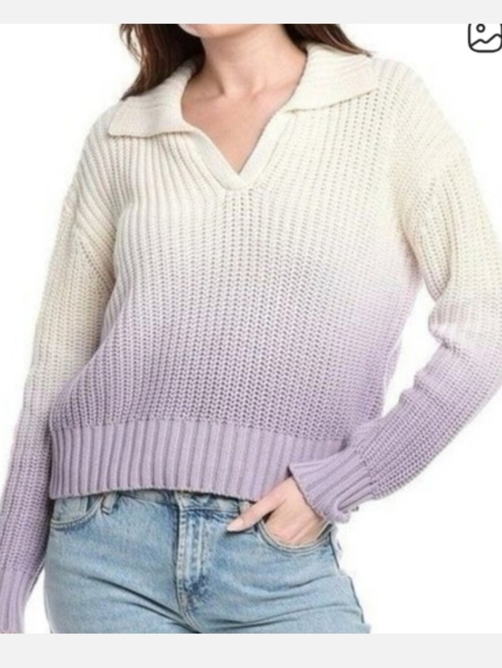 Splendid Raya Knit Women’s Lavender Ombré V-Neck Sweater Cotton Medium